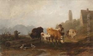 Huterjunge Mit Kuhherde Und Enten
 Am Brunnen Vor Dem Dorf. by Christian Friedrich Mali