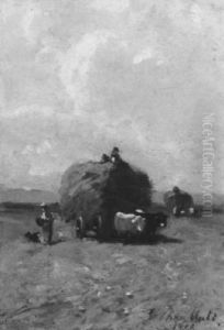 Voralpenlandschaft Mit Bauern Bei Der Heuernte by Christian Friedrich Mali