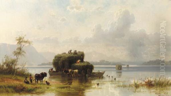 Unloading Haybarges, Chiemsee - view 1