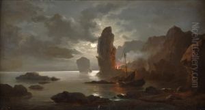 Bucht Mit Fischervolk Am Abendlichen Lagerfeuer . by Wiktor Adam Malinovski