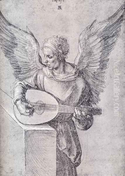 Winged Man, In Idealistic Clothing, Playing a Lute - view 1