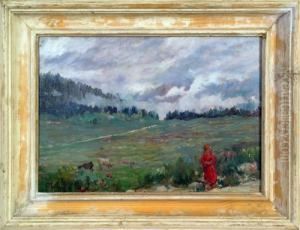 Paesaggio Di Montagna Con Pastorella Nei Pressi Di Asiago by Angelo Malinverni