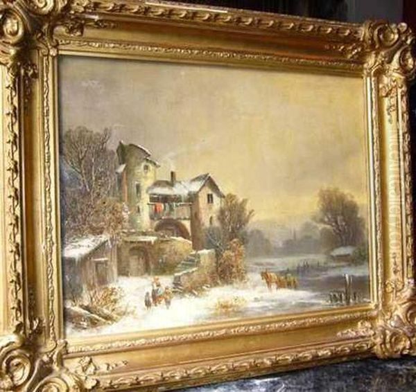 Entourage De "paysans Devant Une Ferme En Hiver" - view 1