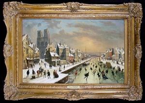 Ice Skaters On A Frozen Canal by Louis-Claude Mallebranche