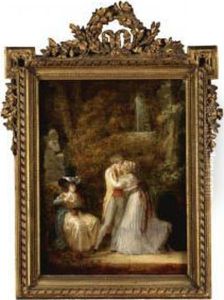 An Elegant Couple Dancing In A Park Beside A Seated Woman by Jean-Baptiste Mallet