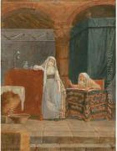 Jeune Fille Ecoutant La Lecture D'une Vieille Femme Dans Un Interieur A Voutes