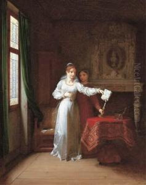 A Lady Burning Letters In An Elegant Interior - view 1