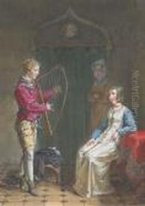 Un Jeune Homme Jouant De La
Harpe Devant Une Femme Et Une Servantedans Un Interieur Gothique by Jean-Baptiste Mallet