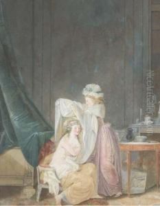 Une Servante Aidant Une Femme Assise A S'habiller Dans Une Chambrelouis Xvi