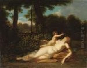 Une Nymphe Endormie Et Un Amour by Jean-Baptiste Mallet