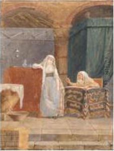 A Young Woman Lectured By An Old Woman In An Arched Interior