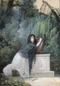 A Woman In Mourning Kneeling In Front Of A Monument Withcupid by Jean-Baptiste Mallet