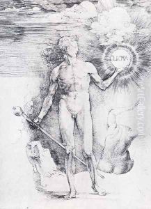 Apollo With The Solar Disc And Diana Trying To Shield Herself From The Rays With Her Uplifted Hand by Albrecht Durer