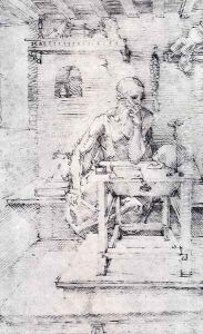 St. Jerome In His Study (Without Cardinal's Robes) (or Contemplating A Skull) by Albrecht Durer