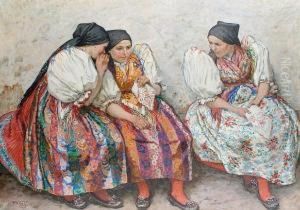 Three Girls In Traditional Dress by Vaclav Maly