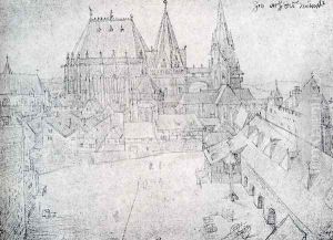 The Cathedral Of Aix La Chapelle With Its Surroundings Seen From The Coronation Hall by Albrecht Durer