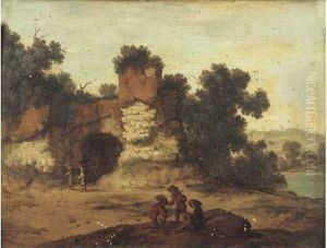 Paysage Rocheux Anime De Personnages Se Reposant by Jacobus Sibrandi Mancandan
