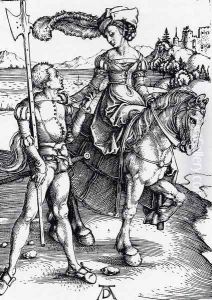 Lady On Horseback And Lansquenet by Albrecht Durer