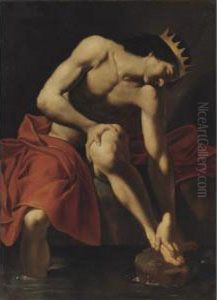 King Midas Bathing At The Source Of The River Pactolus by Bartolomeo Manfredi
