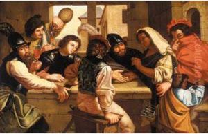 An Interior Of A Tavern With Soldiers And A Fortune Teller