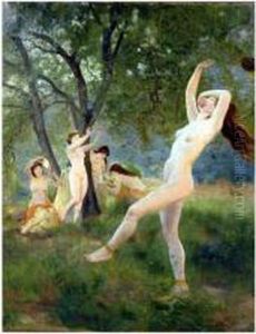 Nymphes En Sous-bois Huile Sur Toilesignee En Bas A Gauche Et Datee 95 144 X 114 by Marcel Mangin
