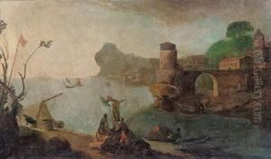 A Classical Harbour Scene by Adriaen Manglard
