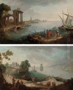 A Capriccio Of A Mediterranean Coastal by Adriaen Manglard