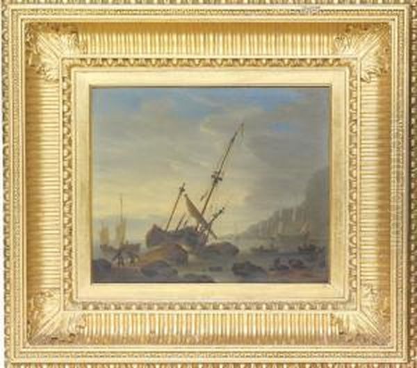 A Coastal Landscape With A Sailing Ship Run Aground - view 1