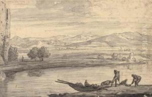 An Italianate Landscape With Boatmen On A River