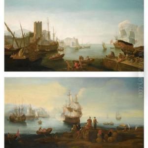 A Mediterranean Harbour Scene
With Merchants Resting By Their Wares, A Ship Firing A Salute Beyond A Mediterranean Harbour Scene
With Merchants Resting By Their Wares, A Ship Firing A Salute Beyond