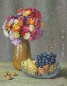 Stilleben Mit Astern Und Fruchten by Josef Mangold