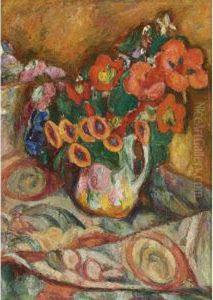 Flowers On A Floral Tablecloth, Circa 1930