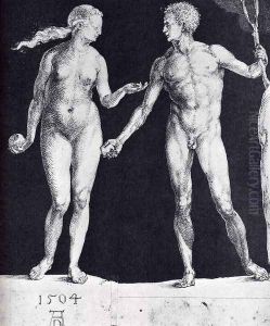 Idealistic Male And Female Figures (or Adam And Eve) by Albrecht Durer