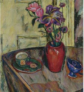 Flowers In A Red Vase by Abraham Manievich