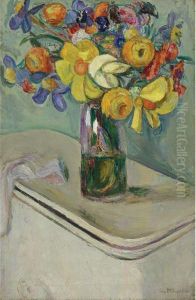 Flowers. Vase On A Hamper by Abraham Manievich