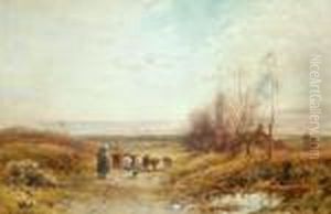 Autumnal Scene With Figures And Animals On A Country Lane
