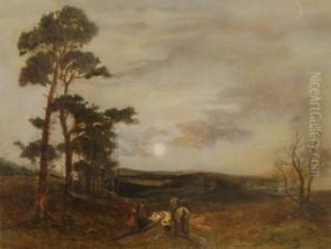 Travellers And Horse Returning Home By Moonlight by William Manners