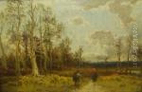 Figures Gathering Kindling In A Wood - view 1