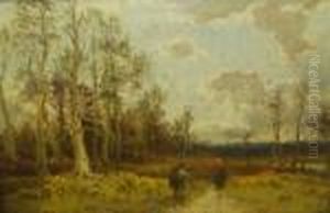 Figures Gathering Kindling In A Wood by William Manners
