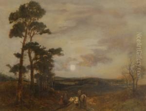 Figureson A Country Road By Moonlight by William Manners