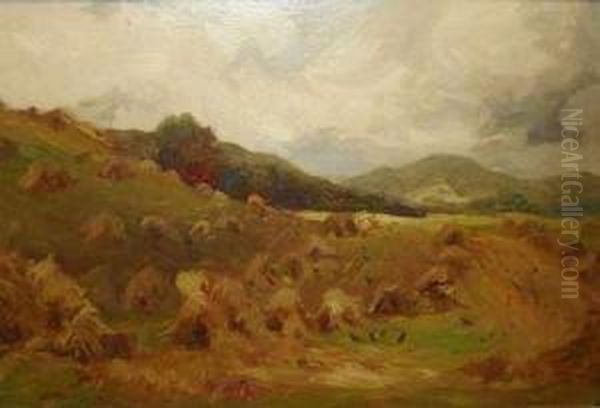 A Harvest Scene With Corn Stooks In A Landscape - view 1