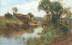 Cattle Watering By A Watermill
