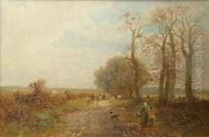 A Countrylane With Figures And Cattle