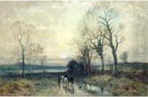 Returning Home In A Wintery Sunset by William Manners