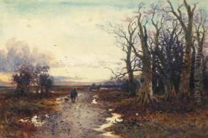 A Figure And A Dog On A Country Lane