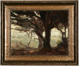 View Of The Ocean Through Cypress Trees by Jean Mannheim