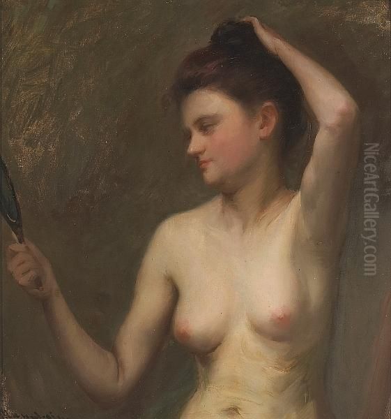 A Woman Looking In A Mirror - view 1