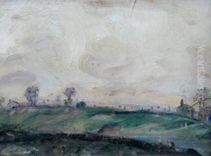 Figures In A Hilly Rural Landscape by Gusztav Mannheimer