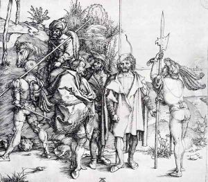 Five Lansquenets And An Oriental On Horseback by Albrecht Durer