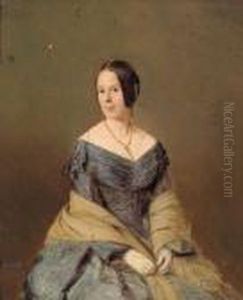 Bildnis Einer Dame In Blauem Kleid by Josef Mansfeld